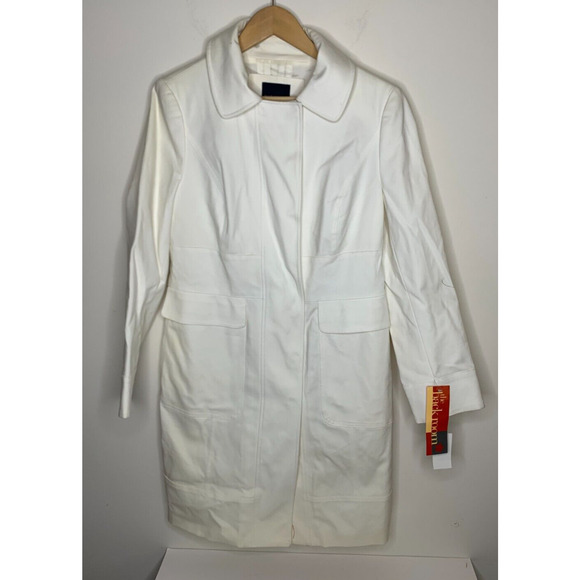Magaschoni Jackets & Blazers - Magaschoni Collection Womens Size 10 White Jacket Long Coat Patch Pockets